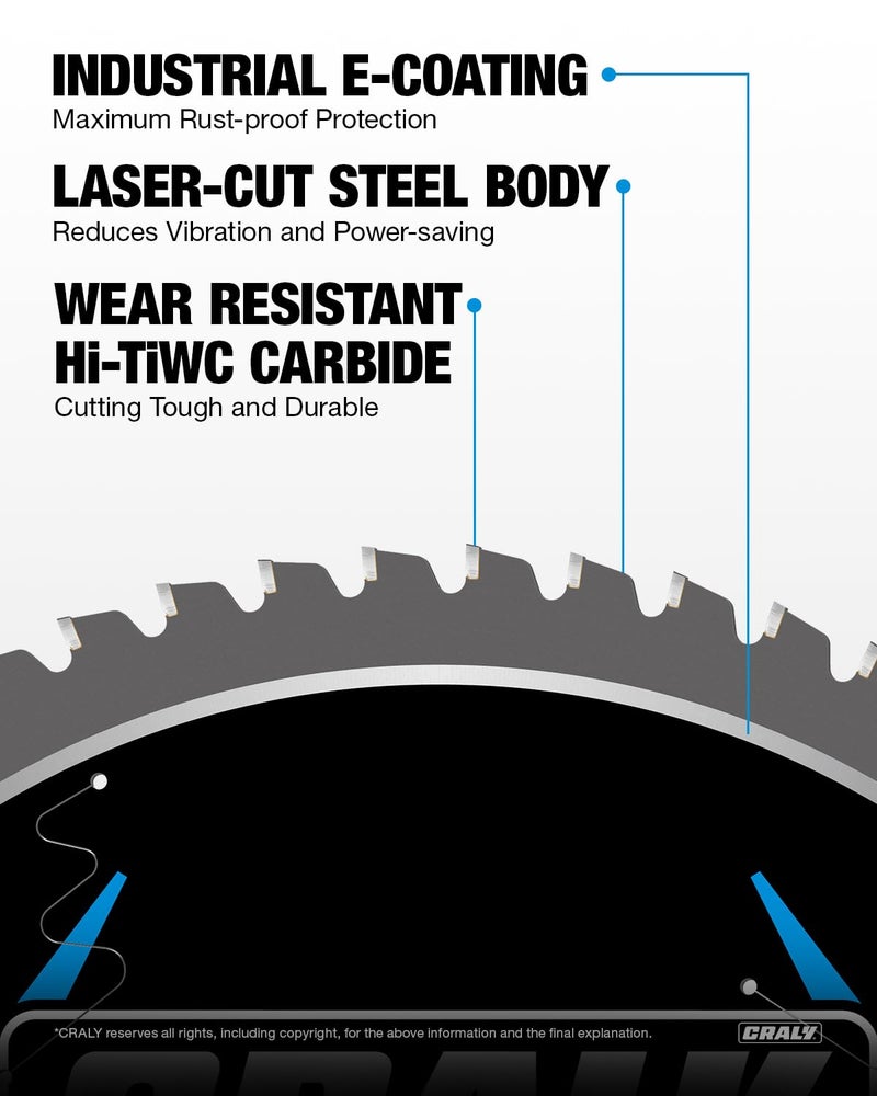 CRALY 12 Inch 60 Teeth Steel and Ferrous Metal Cutting Circular Saw Blade, 1 Inch Arbor, Thin Kerf, Professional Carbide Tipped Blade for Angle Iron, Threaded Rod, EMT Conduit(C1260MC) - Image 3